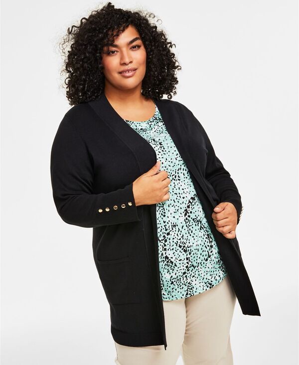 ジェイエムコレクション レディース アウター ニット・セーター カーディガン JM Collection Womens ButtonSleeve Flyaway Cardigan PP4X Deep