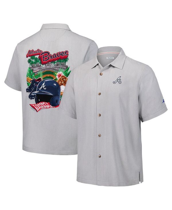 トッミーバハマ メンズ トップス シャツ シルク Tommy Bahama Mens Gray Atlanta Braves Hit and Run Silk Camp ButtonUp Shirt