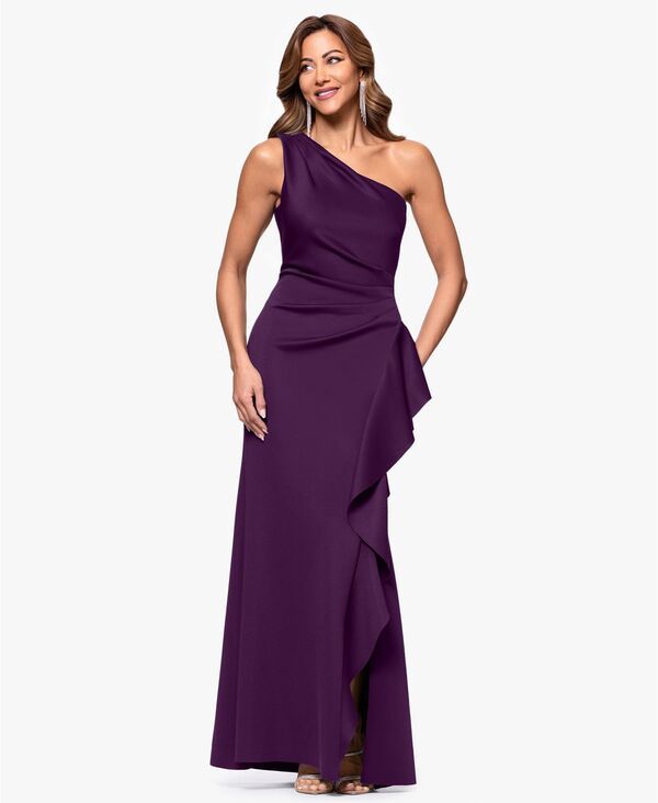 エスケープ レディース トップス ワンピース プチ ワンショルダー XSCAPE Petite GatheredWaist OneShoulder Evening Gown Plum プラム