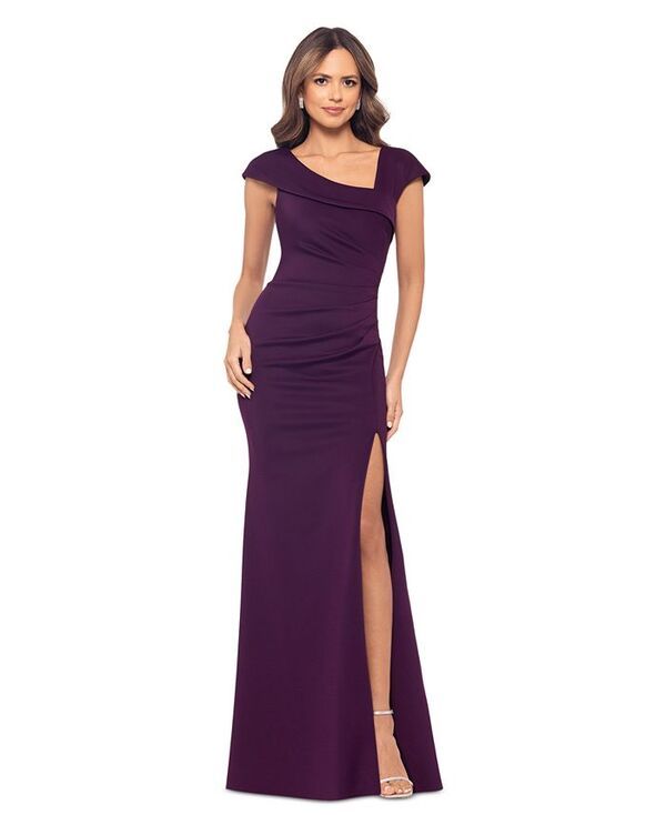 エスケープ レディース トップス ワンピース アシンメトリー XSCAPE Womens AsymmetricNeck SideSlit Gown Plum プラム