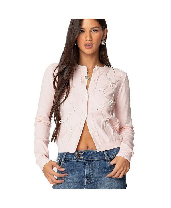 アディクテッド レディース アウター ニット・セーター コントラスト カーディガン ニット Edikted Womens Contrast Bow Knit Cardigan Lightpink ピン