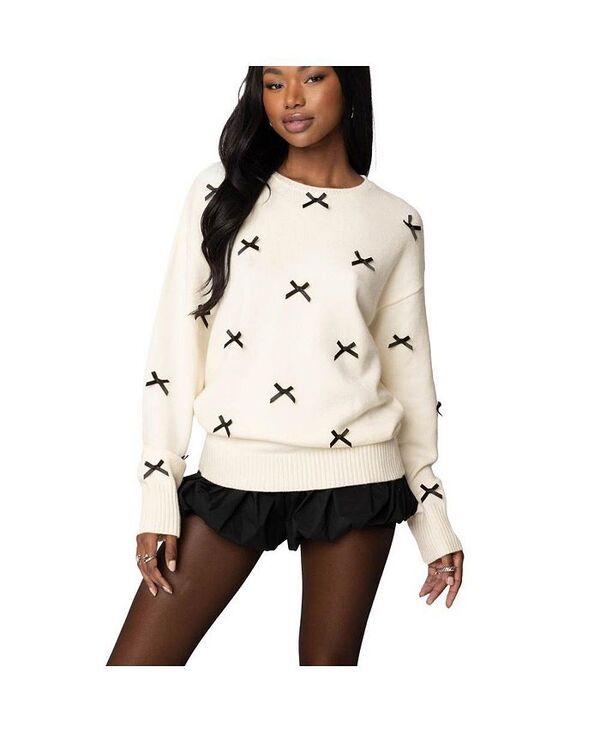 アディクテッド レディース アウター ニット・セーター サテン Edikted Womens Satin Bow Oversized Sweater Cream クリーム