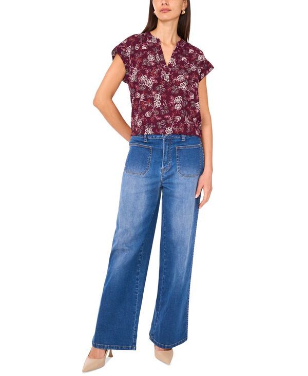 ヴィンスカムート レディース トップス シャツ フラワー柄 プリント 半袖 ブラウス フラワー Vince Camuto Womens FloralPrint SplitNeck ShortSleev