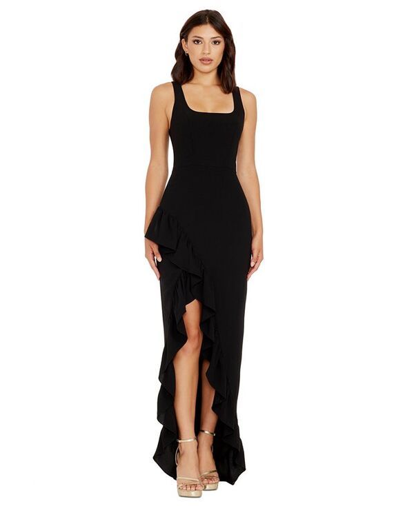 ドレスザポプレーション レディース トップス ワンピース フリル Dress the Population Womens Charlene Ruffled HighLow Gown Black ブラッ