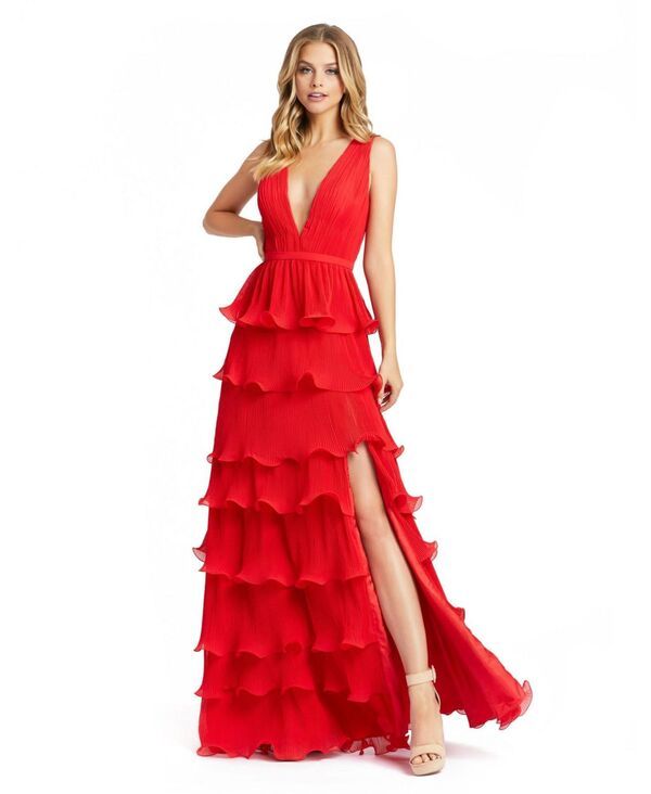 マックダガル レディース トップス ワンピース Vネック ティアード フリル ノースリーブ Mac Duggal Womens Ieena Sleeveless Ruffle Tiered V Nec