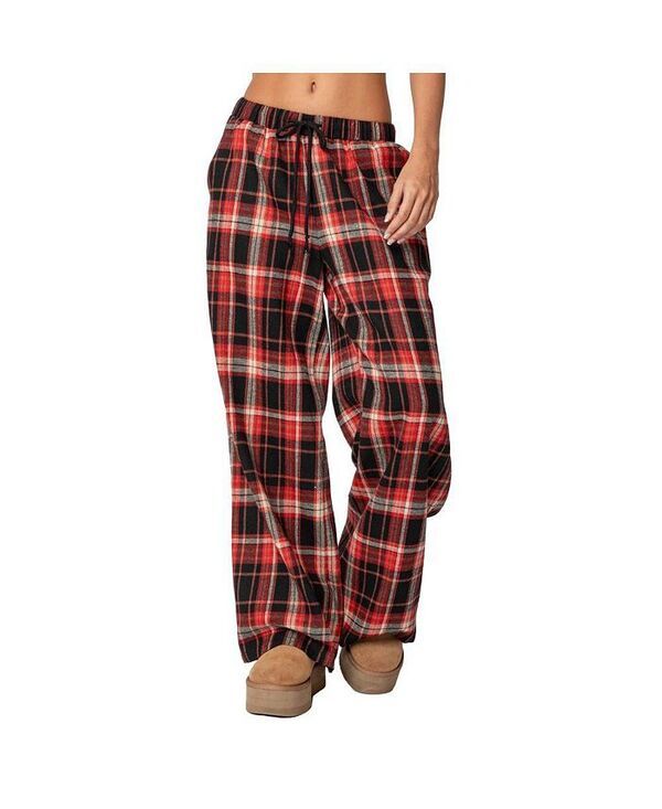 アディクテッド レディース ボトムス カジュアルパンツ ワイドレッグ パンツ Edikted Womens Lounge Around Plaid Wide Leg Pants Red レッド