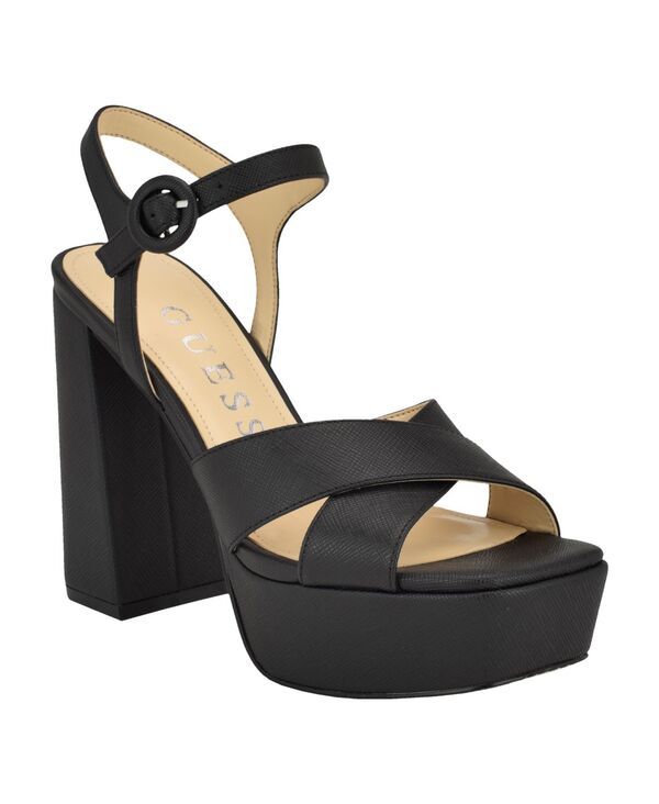ゲス レディース シューズ サンダル プラットフォーム ヒール GUESS Womens Vallenn Platform Block Heel Dress Sandals Black Saffian
