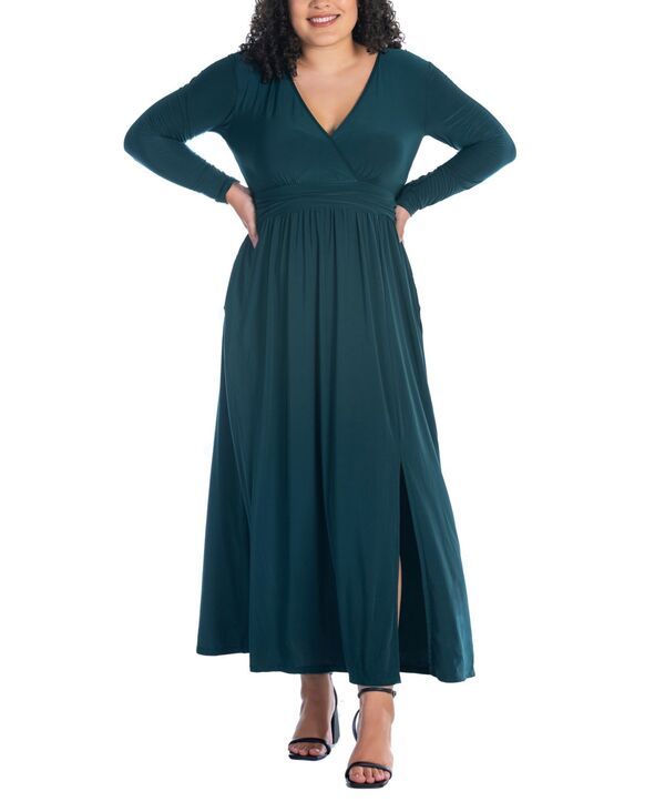 24 セブンコンフォート レディース トップス ワンピース Vネック マキシワンピース プラスサイズ マキシ 24seven Comfort Apparel Plus Size Long Sleeve