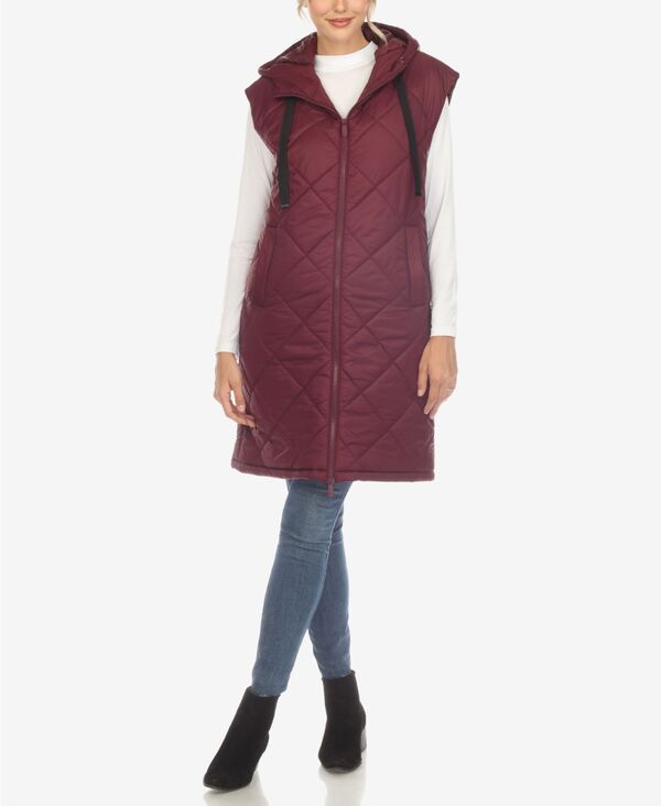 ホワイトマーク レディース アウター ジャケット・ブルゾン キルティング ベスト ジャケット White Mark Womens Diamond Quilted Hooded Long Puffer