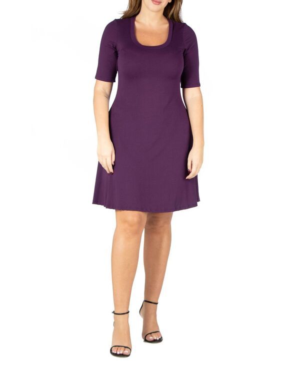 24 セブンコンフォート レディース トップス ワンピース ひざ丈 プラスサイズ 24seven Comfort Apparel Plus Size Knee Length Dress Purple