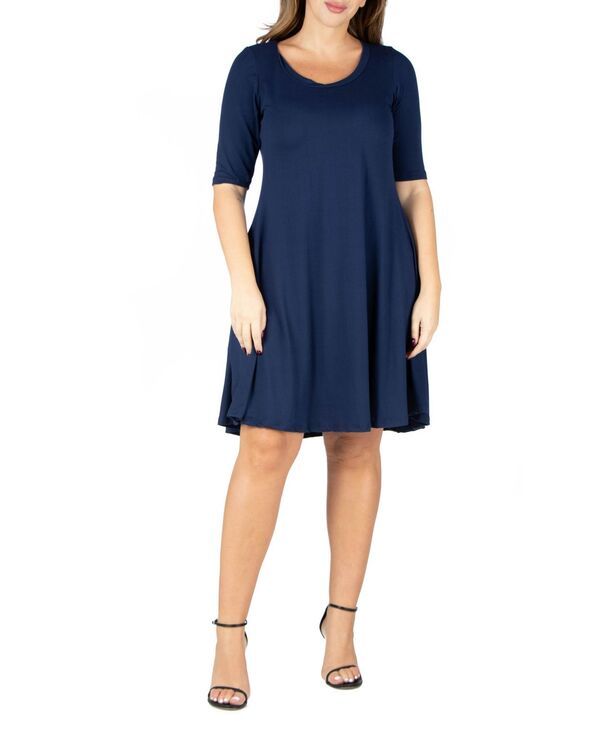 24 セブンコンフォート レディース トップス ワンピース ひざ丈 プラスサイズ 24seven Comfort Apparel Plus Size Knee Length Dress Navy ネイ