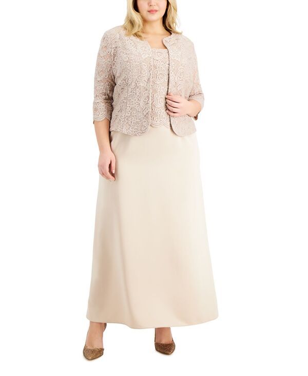 アレックスイブニングス レディース トップス ワンピース プラスサイズ レース ジャケット Alex Evenings Plus Size Lace Dress Jacket Taupe トープ