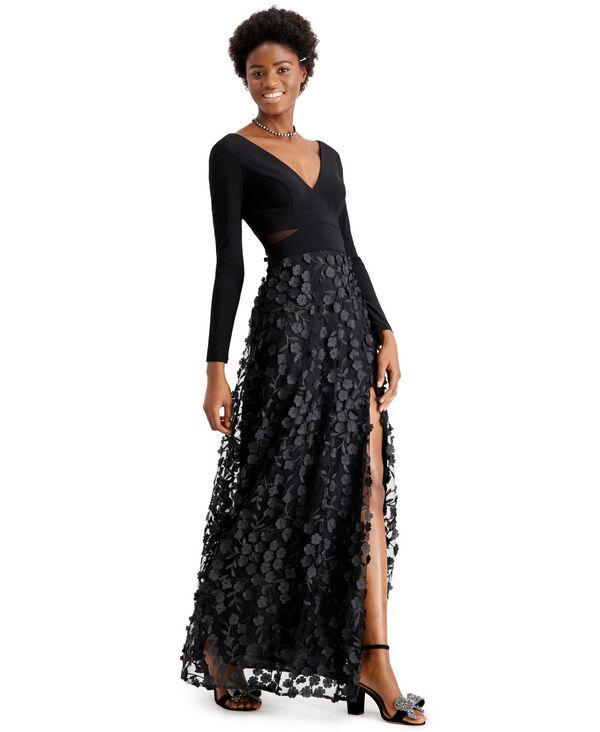 エスケープ レディース トップス ワンピース カットアウト メッシュ XSCAPE MeshCutout Flower Gown Black ブラック