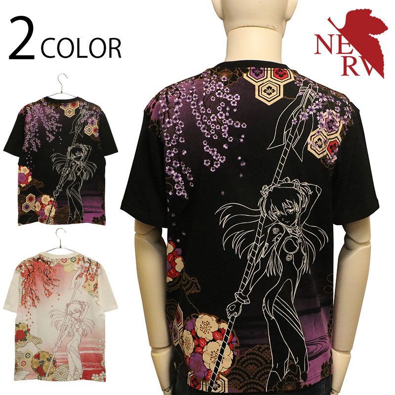 錦 nishiki × EVANGELION 百華流水 アスカ 柄 和柄 半袖 Tシャツ ( 526234 ) 和柄 半袖 Tシャツ エヴァ エヴァンゲリオン アスカラングレー プラグスーツ カシウスの槍 桜 グラデーション 刺繍 抜染 プリント