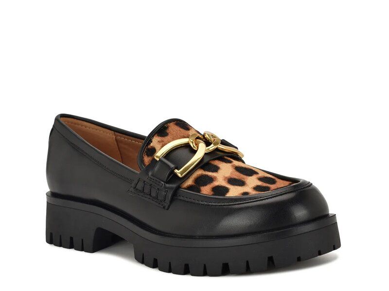 ナインウェスト レディース シューズ スリッポン・ローファー Nine West Gables Loafer TanBlack Leopard Print ブラック