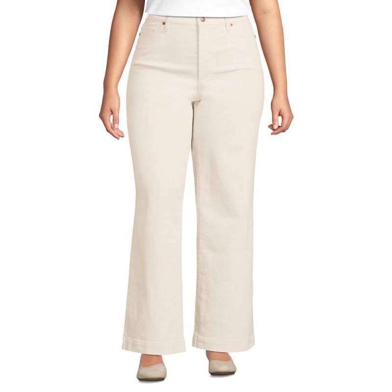 ランズエンド レディース ボトムス デニムパンツ ワイドレッグ プラスサイズ ジーンズ Plusize Lands Endenim High Rise Wide Leg Jeans Natural デ