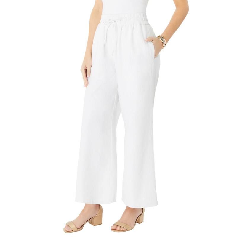 ロアマンズ レディース ボトムス カジュアルパンツ プラスサイズ リネン Roamans Womens Plusize Linen WideLeg Pant White ホワイト