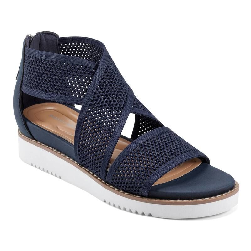 イージースピリット レディース シューズ サンダル Easy Spirit Witney Womens Wedge Perforated Zip Back Crosstrap Sandal Navy