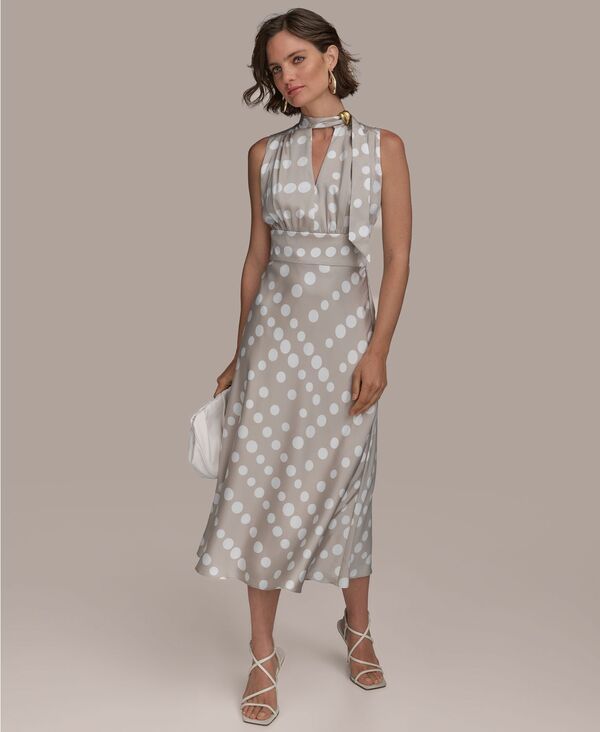 ダナ キャラン ニューヨーク レディース トップス ワンピース A ライン プリント Donna Karanew York Womens DotPrintieNeck ALine Dress Clay