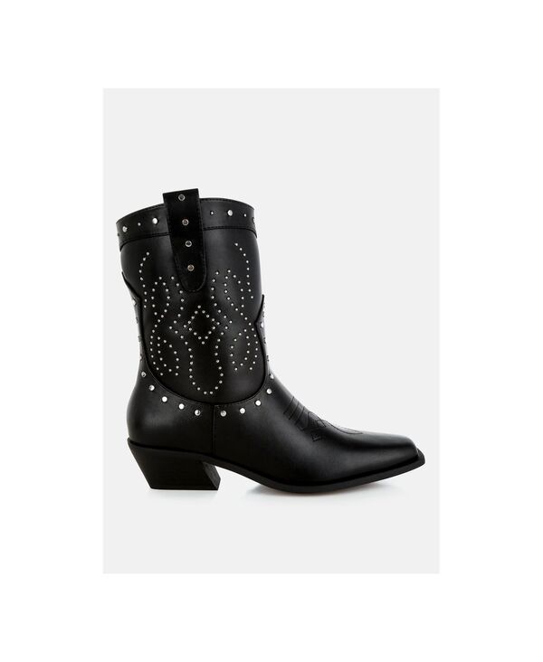 ロンドンラグ レディース シューズ ブーツ・レインブーツ London Rag Womens Equine Studded Embroidery Cowboy Boots Black ブラック