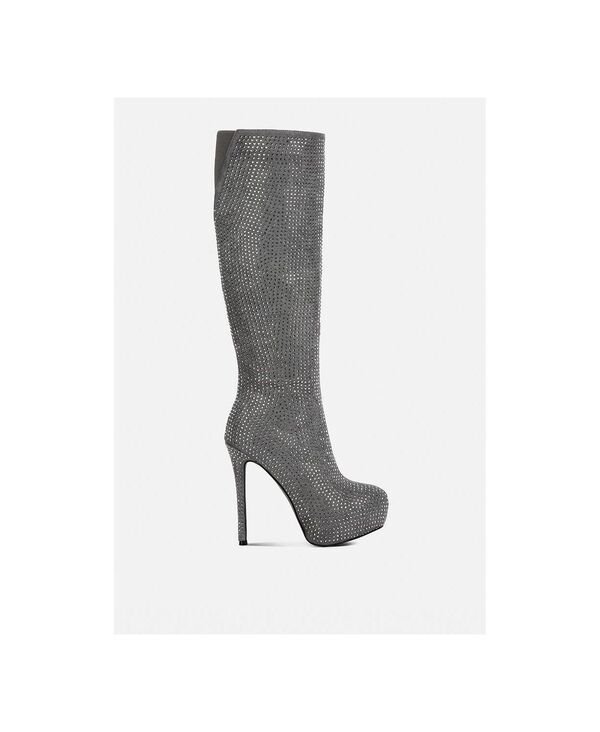 ロンドンラグ レディース シューズ ブーツ・レインブーツ London Rag Womens Nebula Rhinestonembellished Stiletto Calf Boots Grey