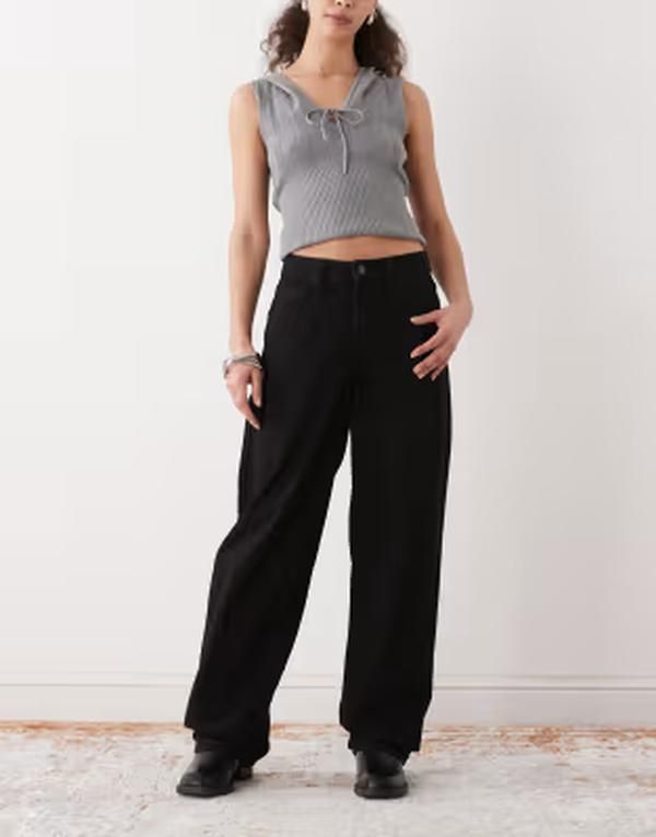 ノイジーメイ レディース ボトムス デニムパンツ ジーンズ Noisy May Hazel barreleg jeans BLACK DENIM ブラック