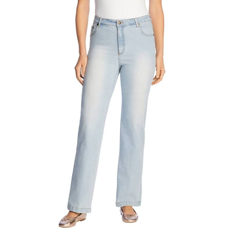ウーマン ウィズイン レディース ボトムス デニムパンツ プラスサイズ プチ ジーンズ Woman Within Plusize Petite Stretch Denim WideLeg FivePo