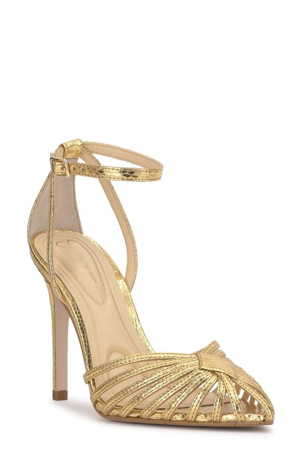 ジェシカシンプソン レディース シューズ ヒール アンクル Jessica Simpson Paveri Ankle Strapointed Toe Pump Gold ゴールド