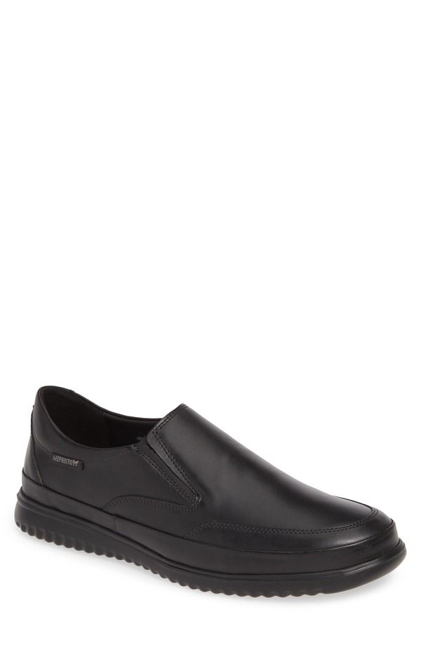 メフィスト メンズ シューズ スニーカー Mephisto Twain SlipOn Sneaker Black Leather ブラック