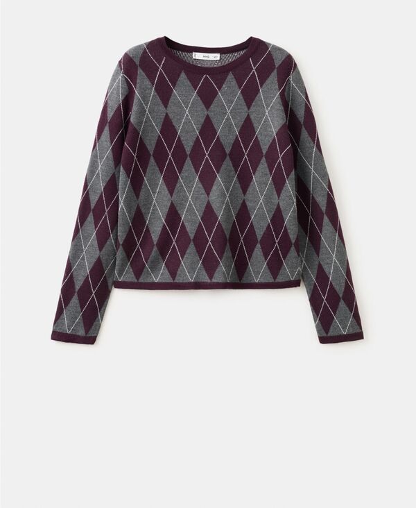 【送料無料】 マンゴ レディース ニット・セーター アウター Womens Argyle Knit Sweater Medium Heather Gray