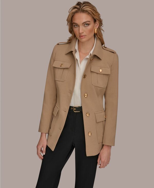 【送料無料】 ダナ キャラン ニューヨーク レディース ジャケット・ブルゾン アウター Womens Belted Crepe Jacket Ljght Camel