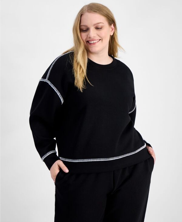【送料無料】 アンドノウディス レディース パーカー・スウェット アウター Trendy Plus Size Whipstitch LongSleeve Sweatshirt H34 Black