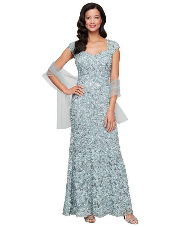 【送料無料】 アレックスイブニングス レディース ワンピース トップス Petite Sequin Sweetheart Gown Ice Sage