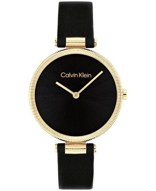 【送料無料】 カルバンクライン レディース 腕時計 アクセサリー Womens Gleam Black Leather Strap Watch 32mm Black 22,896円