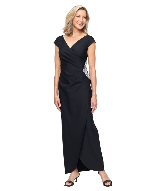 【送料無料】 アレックスイブニングス レディース ワンピース トップス Petite Pleated SideEmbellished Gown Black