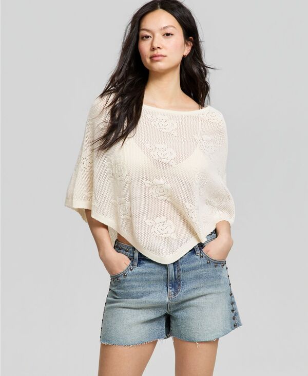 【送料無料】 アンドノウディス レディース ニット・セーター アウター Womens Pointelle Cropped Sweater Poncho Palomino