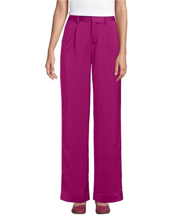 【送料無料】 ランズエンド レディース カジュアルパンツ ボトムス Womens Satin Elastic Back Wide Leg Pants Vivid berry pink