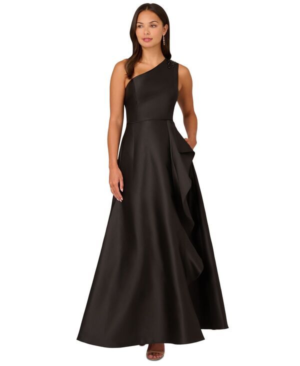 【送料無料】 アドリアナ パペル レディース ワンピース トップス Womens Embellished OneShoulder Gown Black