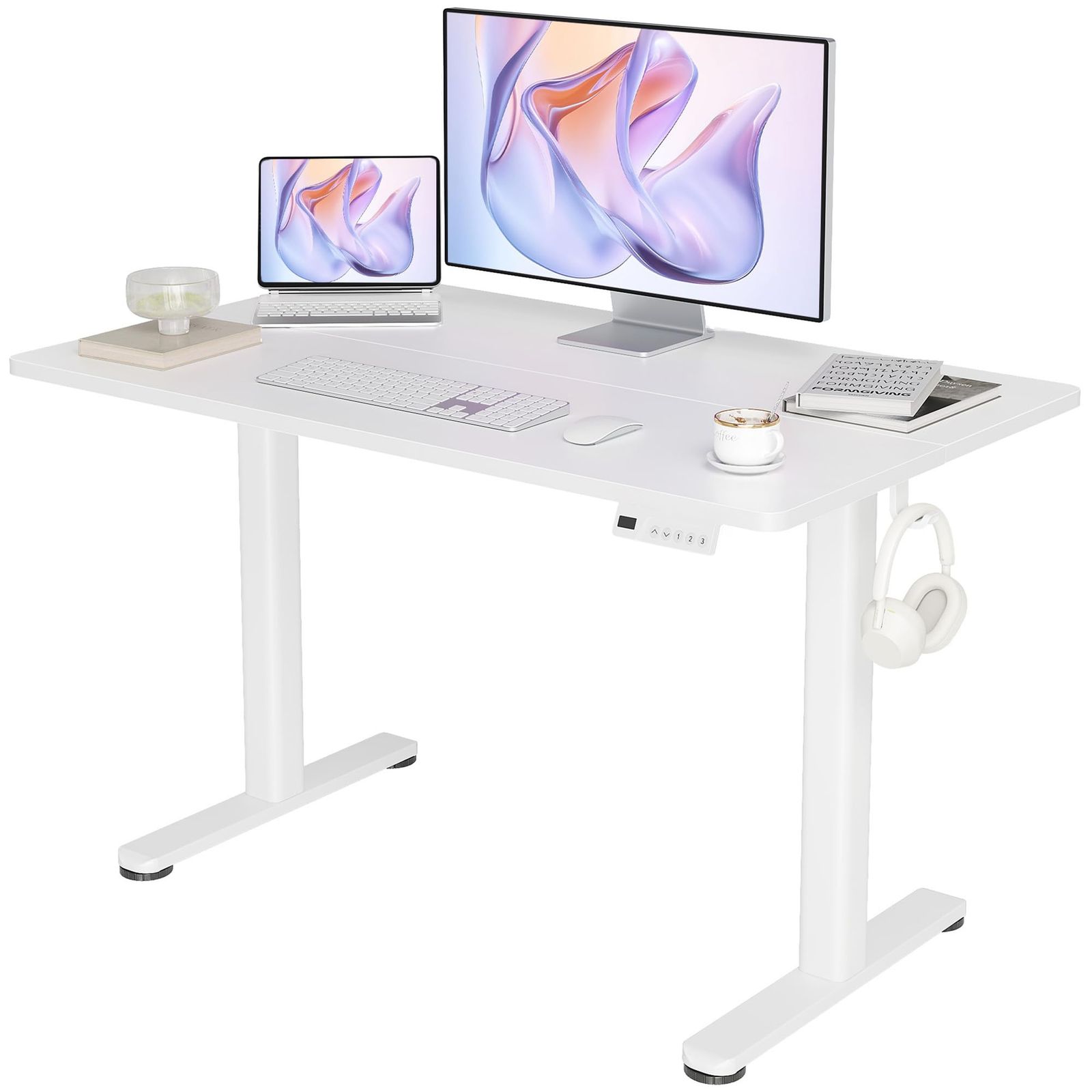 Claiks 昇降デスク 電動 スタンディングデスク 昇降式 テーブル 幅120cm*奥行き60cm テレワーク オフィスデスク 在宅ワーク パソコンデスク 高さ調節 メモリー機能 ホワイトフレーム/ホワイト天板ｍａ