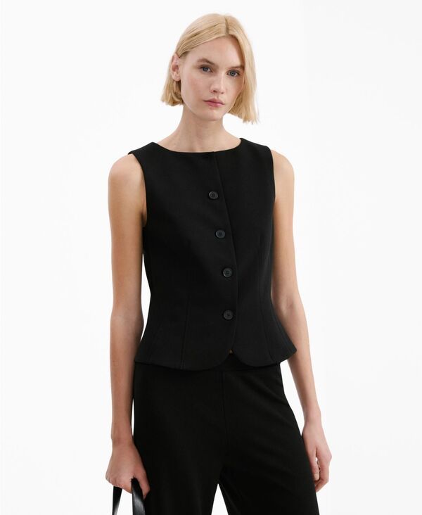 マンゴ レディース トップス ベスト MANGO Womens Buttonsuit Vest Black ブラック