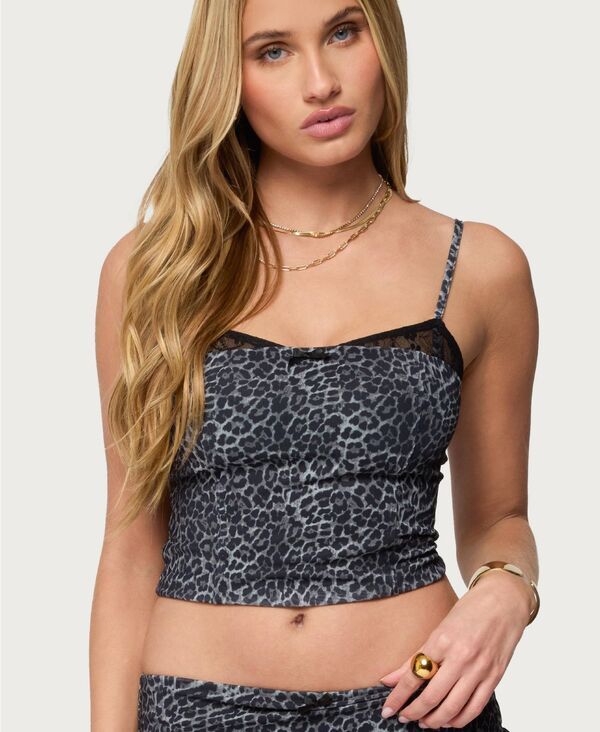 アディクテッド レディース トップス ワンピース プリント メッシュ Edikted Womens Edin Leopard Print Mesh Bra Top Black ブラック