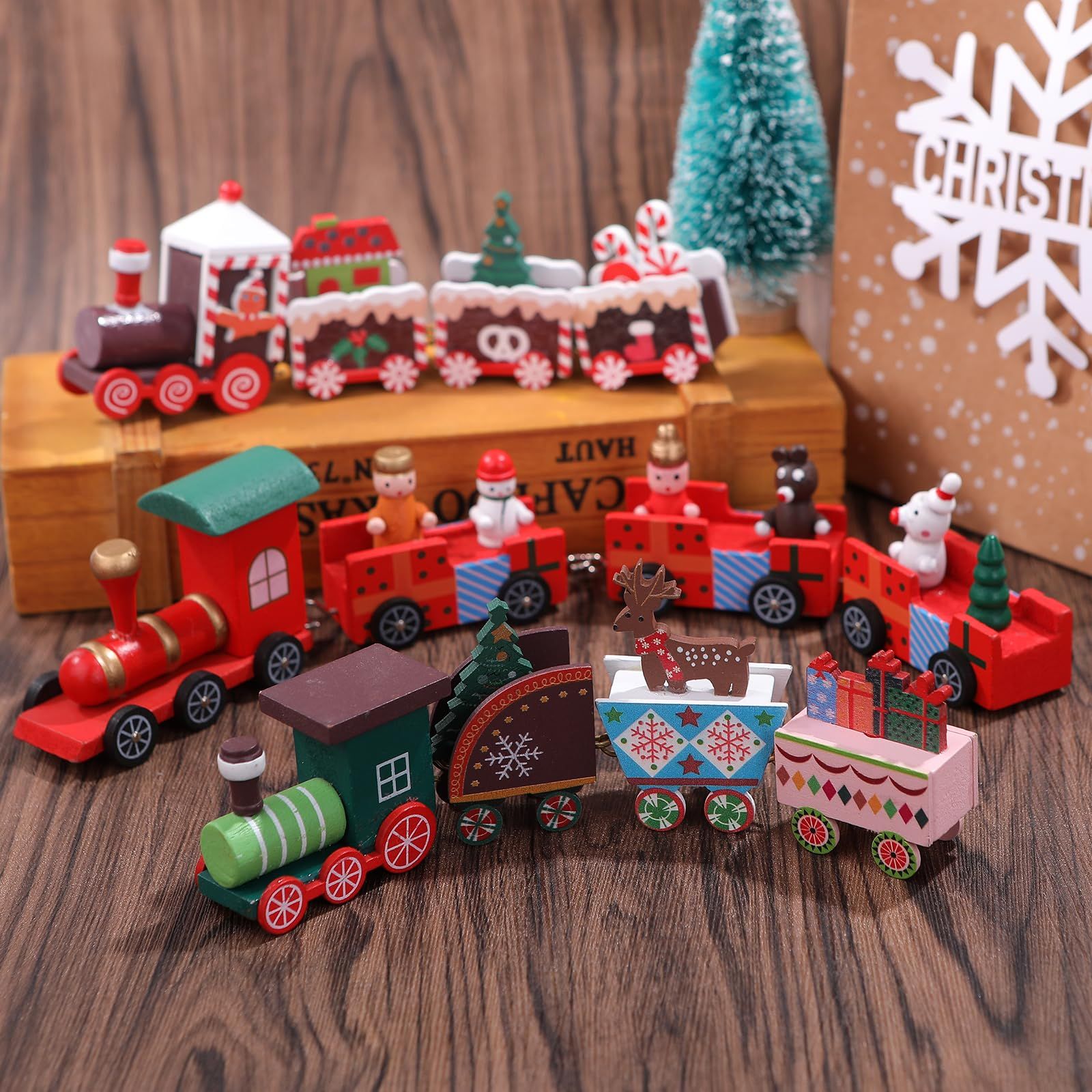 新品 CINECE クリスマス 飾り オーナメント 置物 木製 列 かわいい