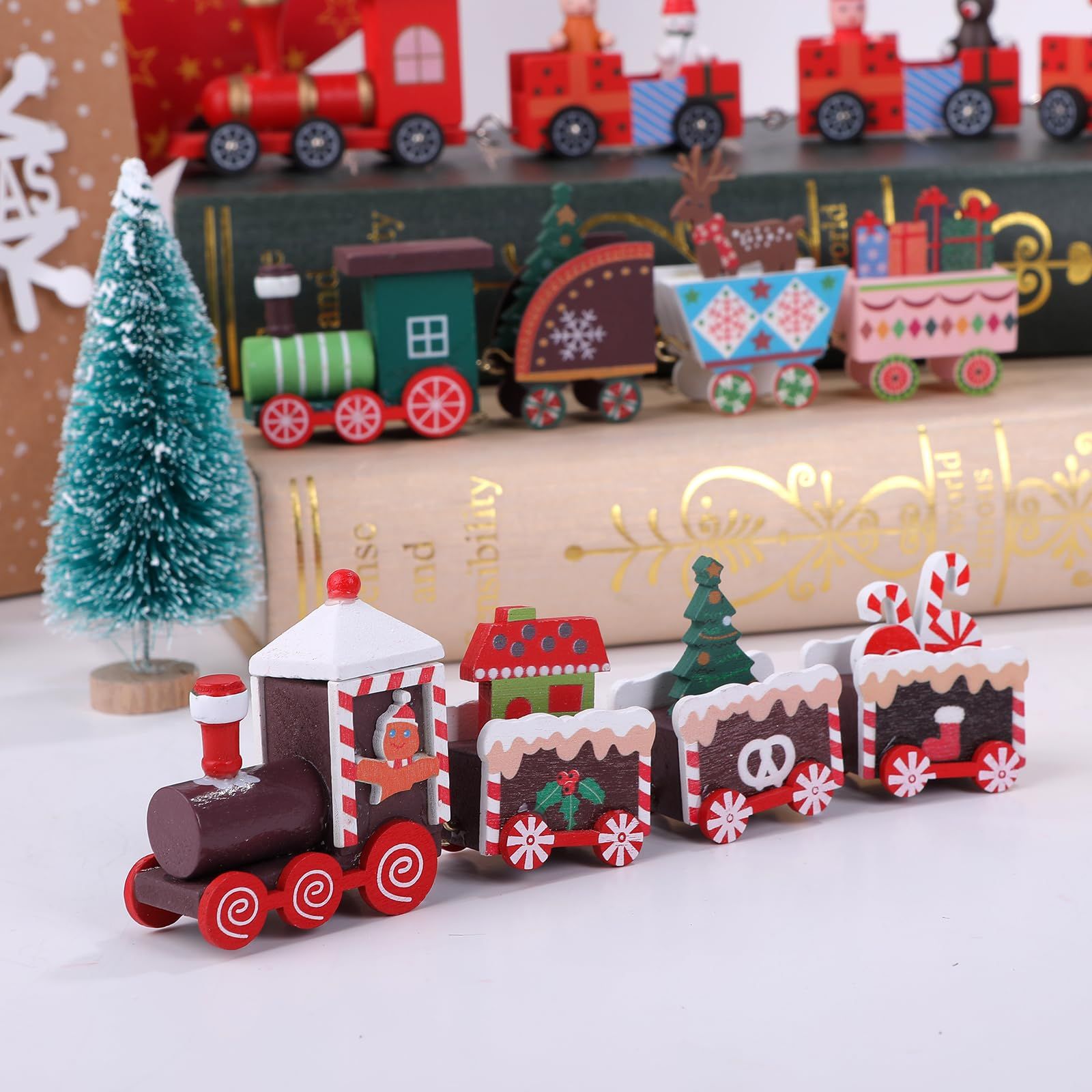 新品 CINECE クリスマス 飾り オーナメント 置物 木製 列 かわいい