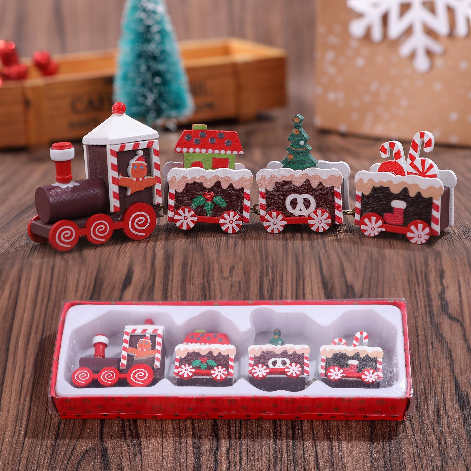 新品 CINECE クリスマス 飾り オーナメント 置物 木製 列 かわいい