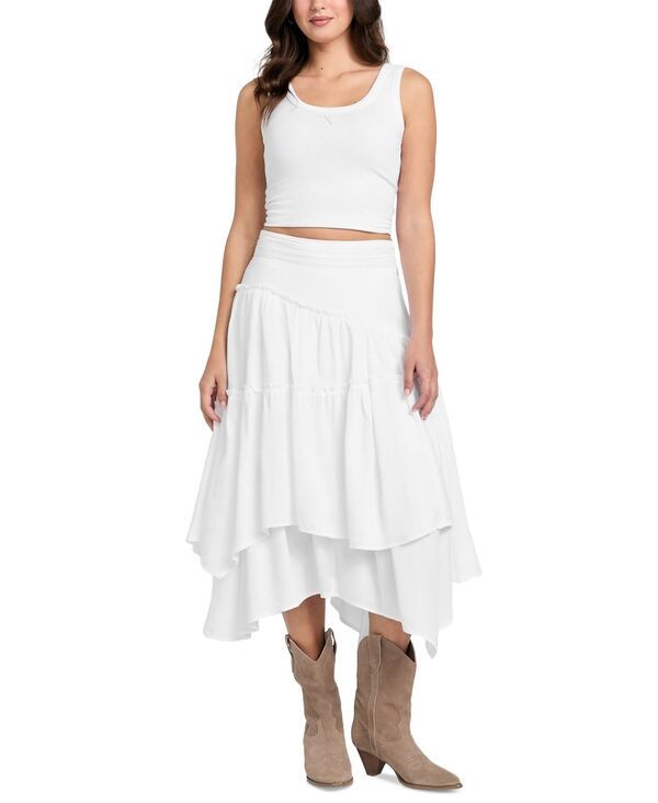 ゲス レディース ボトムスカート ティアード デニム マキシ GUESS Womens Tanya Denim Tiered Maxi Skirt Pure White ホワイト
