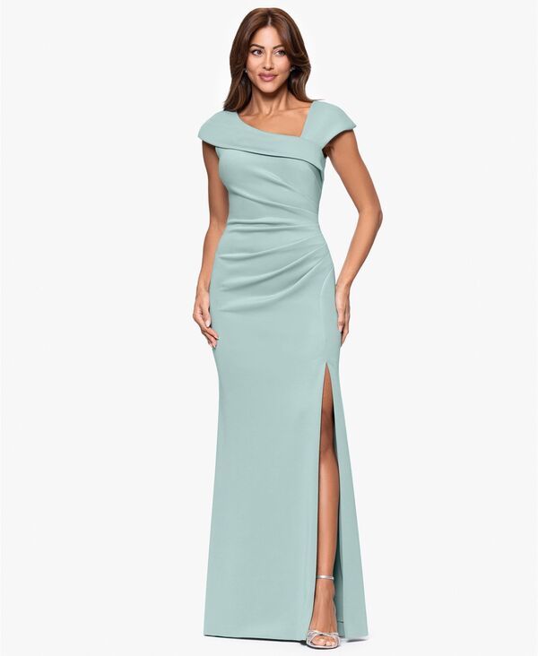 エスケープ レディース トップス ワンピース アシンメトリー XSCAPE Womens AsymmetricNeck SideSlit Gown Sage セージ