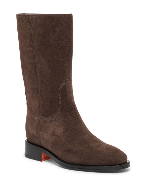 サントーニ レディース シューズ ブーツ・レインブーツ ミディ スエード レザー Santoni Leather midiboot in suede Brown ブラウン