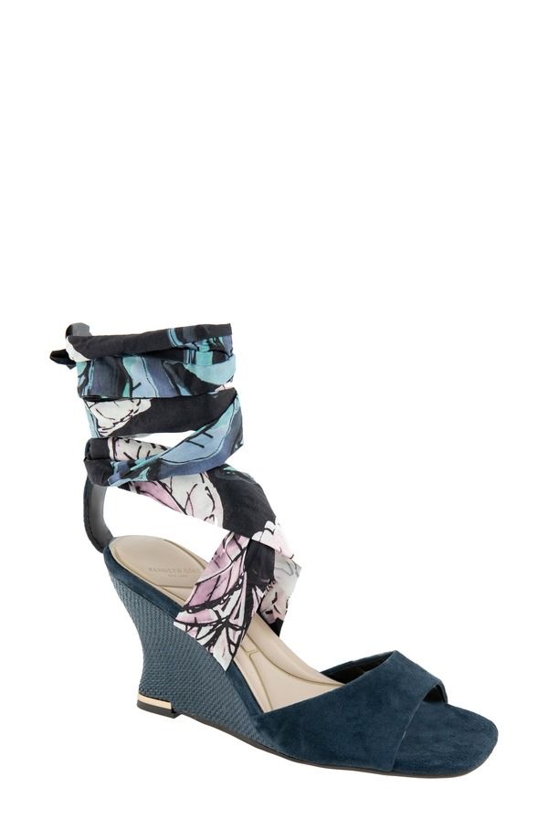 ケネスコール レディース シューズ サンダル アンクル Kenneth Cole Fabiankle Wrap Wedge Sandal Navy Suede ネイビー
