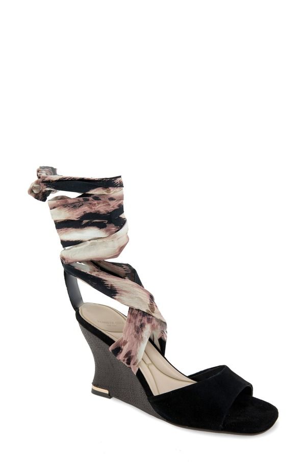 ケネスコール レディース シューズ サンダル アンクル Kenneth Cole Fabiankle Wrap Wedge Sandal Black Brown Suede ブラック