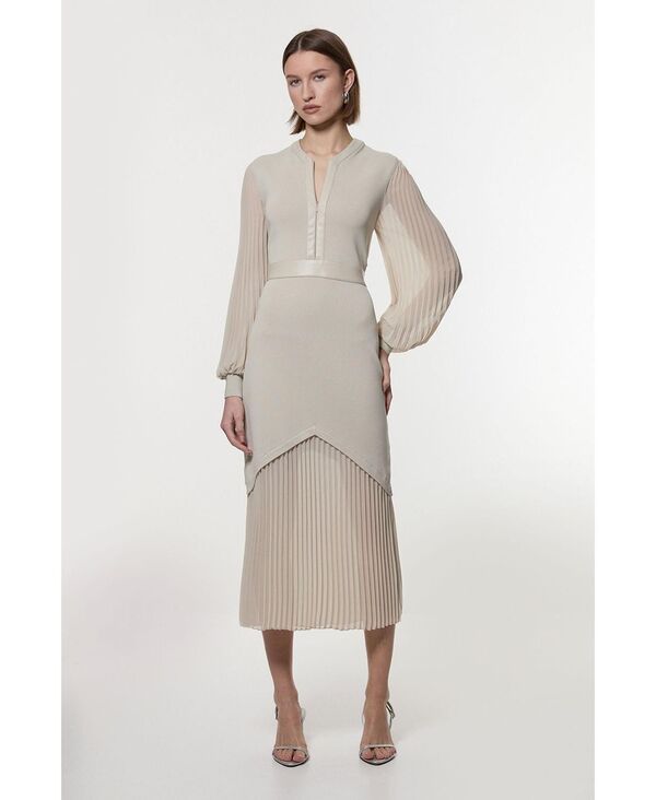 カレンミレン レディース トップス ワンピース プリーツ Karen Millen Womens Woven Sleeved Pleatedresstone ストーン